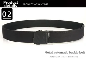 Close-up of black tactical nylon belt with durable metal quick release automatic buckle