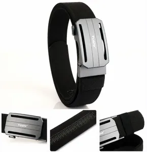 Detail view of tactical nylon belt with automatic alloy buckle and precise inner tracks