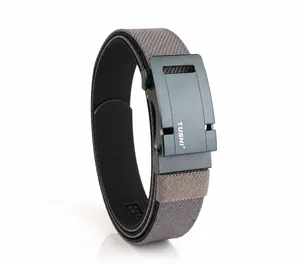 Close-up of matte automatic buckle and textured nylon webbing on tactical belt