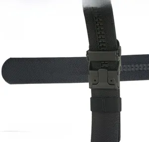 Detail of 1100D nylon tactical belt with industrial buckle and high-density weave texture