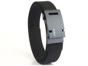 Detailed view of heavy-duty nylon webbing and matte alloy automatic tactical belt buckle