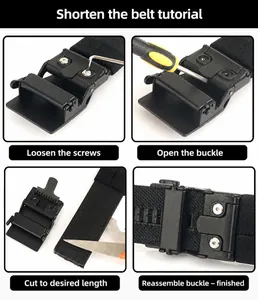 Guide étape par étape montrant comment couper et ajuster la longueur de la ceinture tactique