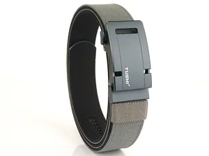Macro view of durable grey nylon tactical belt with matte automatic aviation alloy buckle