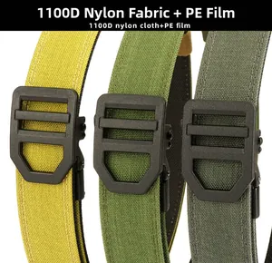 Three-color comparison of 1100D nylon tactical belts with durable quick-release buckles