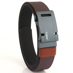 Brown nylon tactical belt with aviation aluminum alloy automatic buckle for casual wear