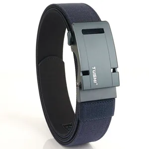 Men's navy blue nylon woven tactical belt with dark grey matte alloy automatic buckle