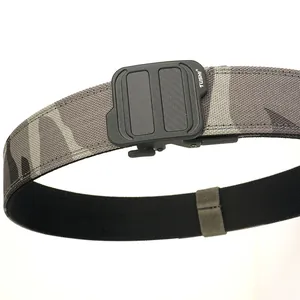 Tactical grey camouflage nylon belt with heavy-duty matte black quick release buckle