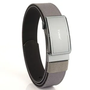 Mens gray automatic buckle nylon belt with aviation aluminum alloy clasp and woven strap
