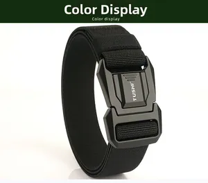 Vue détaillée d'une ceinture tactique en nylon avec boucle noire à dégagement rapide