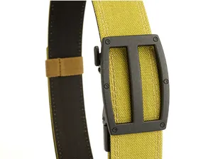 Detailed close-up of heavy-duty double-layered tactical nylon belt with alloy buckle