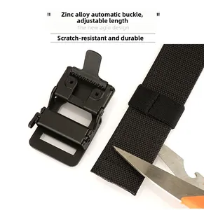 Detail of zinc alloy automatic buckle with adjustable length and scratch-resistant nylon
