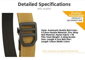 Detailed view of heavy duty tactical nylon belt with metal buckle and color options