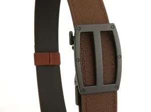 Detail of double-layer thickened tactical nylon belt with matte black automatic buckle