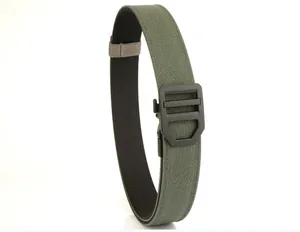 Detailed view of heavy-duty nylon tactical belt with automatic quick-release buckle