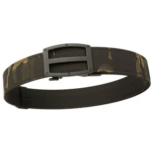 Men's double-layered thick nylon tactical belt with matte buckle in dark camouflage