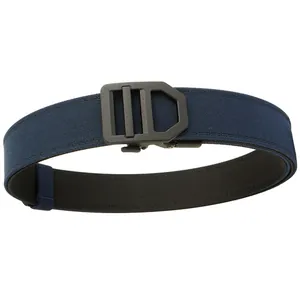 Navy blue tactical nylon belt with reinforced double layers and matte black buckle