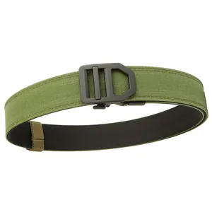 Tactical double-layer nylon belt with quick-release buckle in army green and black