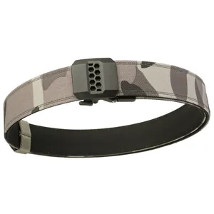 Men's double-layered nylon tactical belt with gray camouflage pattern and honeycomb buckle