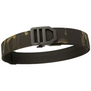 Tactical MultiCam Black nylon belt with double-layer thickening and matte black metal buckle