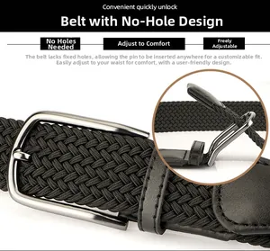 Détail d'une ceinture tressée noire avec boucle à ardillon et design sans trou