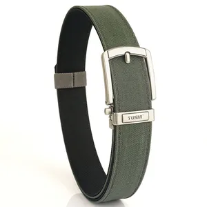 Army green double-layer thickened nylon tactical belt with matte metal automatic buckle