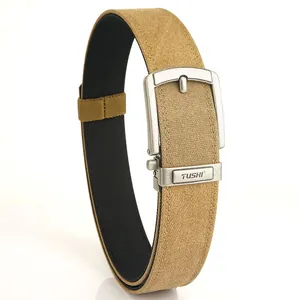 Men's double-thick khaki tactical nylon belt with automatic metal buckle for outdoors