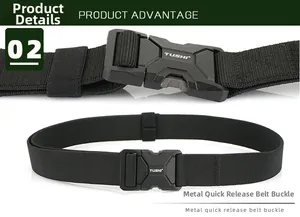 Detail showing the quick-release alloy buckle and durable nylon tactical belt texture