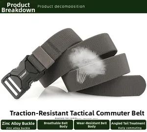 Detail view of tactical nylon belt with zinc alloy buckle and breathable woven strap