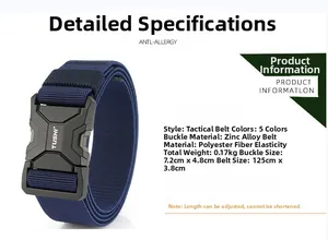 Detail view of 125cm x 3.8cm adjustable tactical nylon belt with zinc alloy buckle