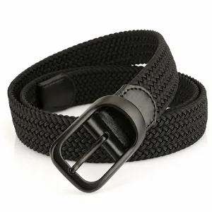 Men's Elastic Braided Belt Zinc Alloy Pin Buckle Nylon Canvas Stretch Waistband For Business Casual Golf Daily Trousers