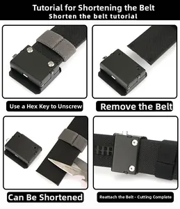 Tutorial showing how to shorten and adjust the nylon tactical belt length with metal buckle