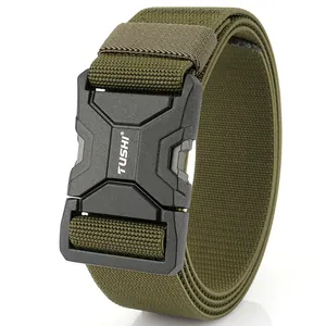 Army green tactical nylon belt with black quick-release alloy buckle for outdoor training