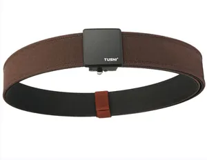 Detail of double-layer thick nylon belt showing weave texture and matte buckle with logo