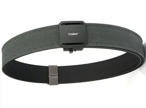 Close-up of double-layer thickened tactical nylon belt with automatic buckle and logo
