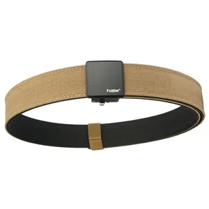 Tactical nylon double-layer belt in khaki with a durable black automatic buckle closure