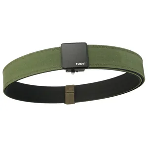 Tactical army green double-layer nylon belt with black automatic buckle for outdoor use