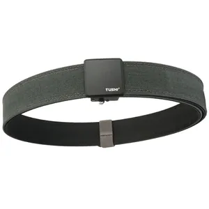 Tactical double-layer nylon belt with black matte automatic buckle and grey woven strap