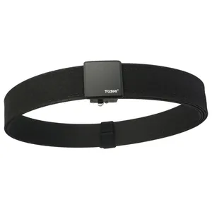 Tactical black double-layer nylon belt with matte automatic buckle and white logo
