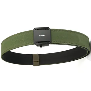 Double-layered tactical nylon belt with army green webbing and a black automatic buckle