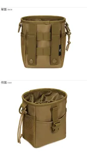 Detail showing the Molle system straps and mesh side pocket of the tactical dump pouch