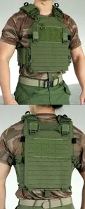 Front and back view of green laser-cut tactical vest with MOLLE system and nylon straps