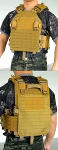 Front and back view of a khaki modular tactical vest with laser-cut MOLLE system