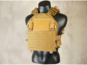Detailed view of Coyote Brown 1000D nylon tactical vest with laser cut MOLLE system