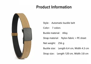 Spécifications de la ceinture tactique en nylon avec dimensions et boucle en alliage