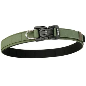 Army green tactical nylon belt with heavy duty quick release alloy buckle and metal D-ring