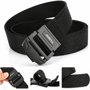 Close-up of matte metal double-ring buckle and durable woven nylon tactical belt strap