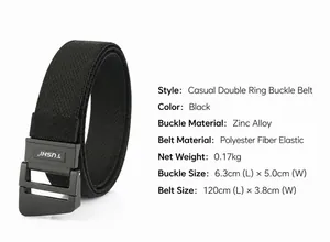 Dettaglio cintura in nylon nero con fibbia a doppio anello e proprietà anti-allergiche