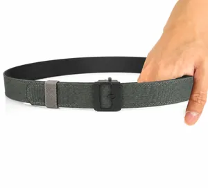 Detail view of zinc alloy buckle and breathable double-layer nylon webbed belt band