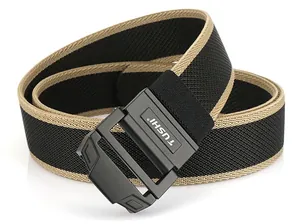 Detailed view of heavy-duty nylon woven tactical belt with matte black metal buckle