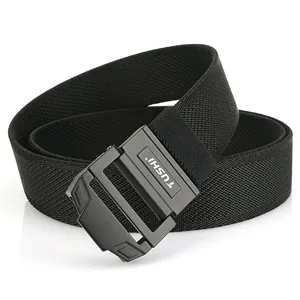 Black nylon elastic belt with double-ring buckle for outdoor and tactical use